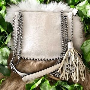Michael Kors White Leather Whipped Chelsea Small Crossbody Messenger Bag
